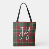 Joy Christmas Holiday Red & Green Tartan Pattern トートバッグ (裏面)