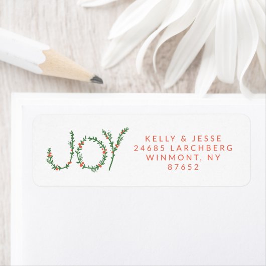 Joy Christmas Holly Red and Green Address ラベル (インサイチュ)