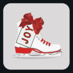 Joy Christmas Ice Skatesパッケージギフトプレゼント スクエアシール<br><div class="desc">喜びクリスマスアイススケートパッケージギフトプレゼントのステッカー。デザインbyクラウディーン・ボアーナー。</div>