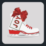 Joy Christmas Ice Skatesパッケージギフトプレゼント スクエアシール<br><div class="desc">喜びクリスマスアイススケートパッケージギフトプレゼントのステッカー。デザインbyクラウディーン・ボアーナー。</div>