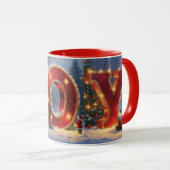 JOY Christmas Mug - Festive Joy Holiday Coffee Mug マグカップ (正面右)