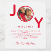 Joy Christmas photo white red welcome guests ワインラベル (シングルラベル)