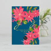 Joy Christmas Poinsettia Business Logo Blue 箔シーズンカード (立ち正面)