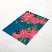 Joy Christmas Poinsettia Business Logo Blue 箔シーズンカード (回転した状態)