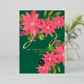 Joy Christmas Poinsettia Business Logo Green 箔シーズンカード (立ち正面)
