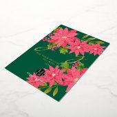 Joy Christmas Poinsettia Business Logo Green 箔シーズンカード (回転した状態)