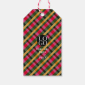 Joy Christmas Poinsettia Plaid Business Logo Gift ギフトタグ (裏面)