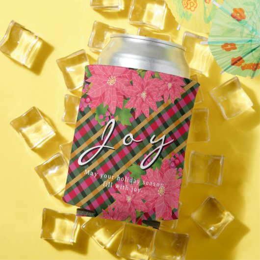 Joy Christmas Poinsettia Plaid Business Logo Gift 缶クーラー (インサイチュ 夏)