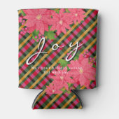 Joy Christmas Poinsettia Plaid Business Logo Gift 缶クーラー (正面)