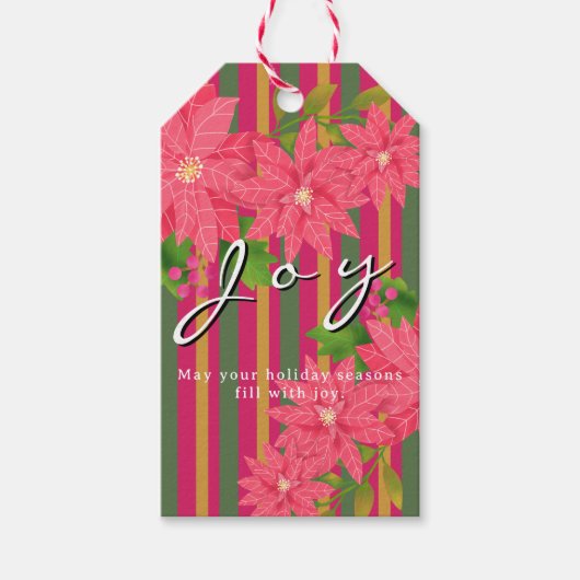 Joy Christmas Poinsettia Stripe Business Logo Gift ギフトタグ (正面)