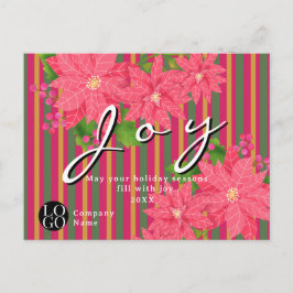 Joy Christmas Poinsettia Stripe Business Logo Gift ポストカード