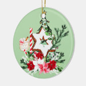 JOY Christmas Tree Flowers Candy Cane セラミックオーナメント (左)