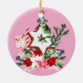 JOY Christmas Tree Flowers Candy Cane セラミックオーナメント (裏面)