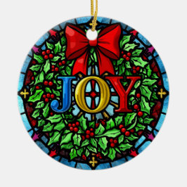 Joy Christmas Wreath Stained Glass セラミックオーナメント