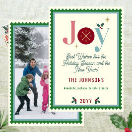 Joy Colorful Modern Vintage Postage Stamp Photo シーズンカード