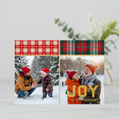 Joy Cozy Plaid and Gold 2 Family Photo Flat 箔シーズンカード (立ち正面)