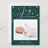 Joy Cute Script Photo Christmas Birth Announcement シーズンカード (正面)