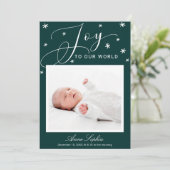 Joy Cute Script Photo Christmas Birth Announcement シーズンカード (スタンド正面)