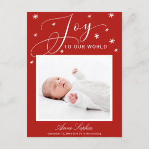 Joy Cute Script Photo Christmas Birth Announcement シーズンポストカード