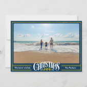 JOY Dusty Blue金ゴールドスクリプトシンプルフォトクリスマス シーズンカード (正面)