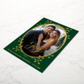  Joy | Elegant Calligraphy Photo Green Christmas 箔シーズンカード (回転した状態)