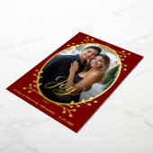  Joy | Elegant Calligraphy Photo Red Christmas 箔シーズンカード (回転した状態)