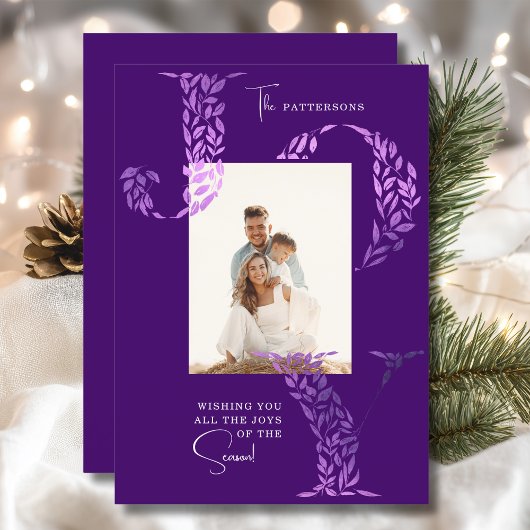 Joy Elegant Christmas Floral Typography Photo  シーズンカード