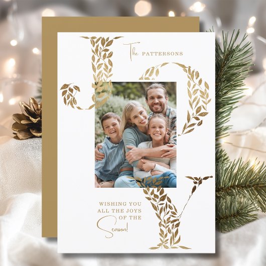 Joy Elegant Christmas Floral Typography Photo シーズンカード