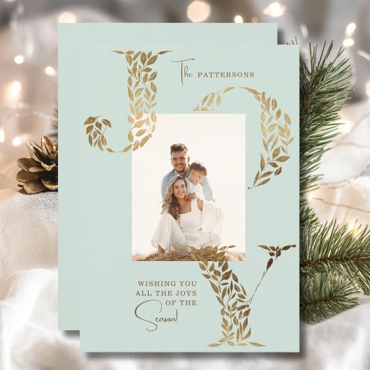 Joy Elegant Christmas Floral Typography Photo シーズンカード