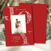 Joy Elegant Christmas Floral Typography Photo シーズンカード