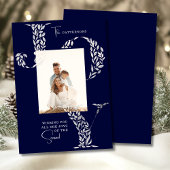 Joy Elegant Christmas Floral Typography Photo  シーズンカード