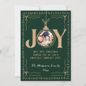JOY Evergreen Gold Accents Classy Christmas Photo シーズンカード (正面)
