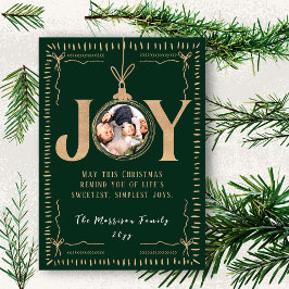 JOY Evergreen Gold Accents Classy Christmas Photo シーズンカード
