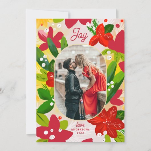 Joy Floral Christmas | 明るいボタニカル写真 シーズンカード (正面)