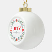 Joy Floral Christmas Wreath Family Custom Name セラミックボールオーナメント (右)