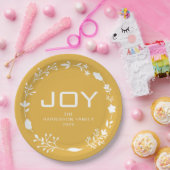 Joy Floral Christmas Wreath Family Custom Name ペーパープレート (パーティー)
