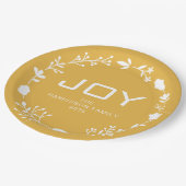 Joy Floral Christmas Wreath Family Custom Name ペーパープレート (アングル)