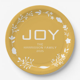 Joy Floral Christmas Wreath Family Custom Name ペーパープレート