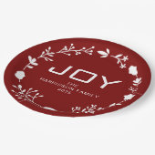 Joy Floral Christmas Wreath Family Custom Name ペーパープレート (アングル)