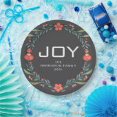 Joy Floral Christmas Wreath Family Custom Name ペーパープレート (パーティー)