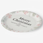 Joy Floral Christmas Wreath Family Custom Name ペーパープレート (アングル)