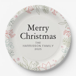 Joy Floral Christmas Wreath Family Custom Name ペーパープレート