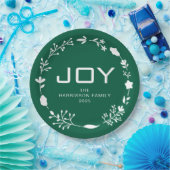 Joy Floral Christmas Wreath Family Custom Name ペーパープレート (パーティー)