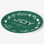 Joy Floral Christmas Wreath Family Custom Name ペーパープレート (アングル)