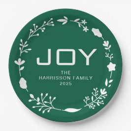 Joy Floral Christmas Wreath Family Custom Name ペーパープレート