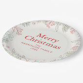 Joy Floral Christmas Wreath Family Custom Name ペーパープレート (アングル)