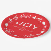 Joy Floral Christmas Wreath Family Custom Name ペーパープレート (アングル)