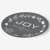 Joy Floral Christmas Wreath Family Custom Name ペーパープレート (アングル)