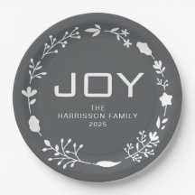 Joy Floral Christmas Wreath Family Custom Name