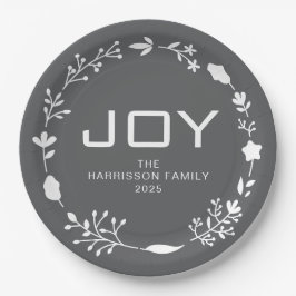 Joy Floral Christmas Wreath Family Custom Name ペーパープレート